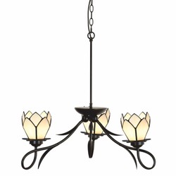 Casa Padrino Lustre Art Déco Tiffany Marron / Blanc Ø 80 cm - Éclairage Tiffany