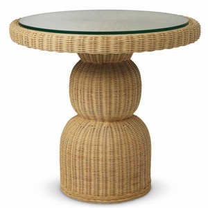 Runder Luxus Rattan Esstisch mit Glasplatte Naturfarben