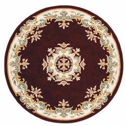 Runder Luxus Barock Wohnzimmer Teppich Bordeauxrot Creme Bunt