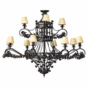 Casa Padrino Luxury Baroque Wrought Iron Chandelier Black / Beige Ø 150 x H. 130 cm
