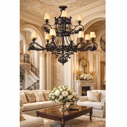 Casa Padrino Luxury Baroque Wrought Iron Chandelier Black / Beige Ø 150 x H. 130 cm