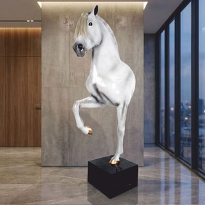 Casa Padrino XXL Decorative Sculpture Horse on a Pedestal White / Black H. 255 cm