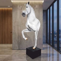 Casa Padrino XXL Decorative Sculpture Horse on a Pedestal White / Black H. 255 cm