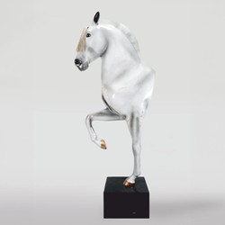 Casa Padrino XXL Decorative Sculpture Horse on a Pedestal White / Black H. 255 cm
