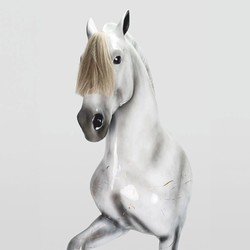 Casa Padrino XXL Decorative Sculpture Horse on a Pedestal White / Black H. 255 cm