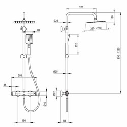 Casa Padrino ensemble de douche de luxe avec douche de tête et douchette à main or H. 85-122,5 cm