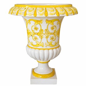 Casa Padrino Luxus Barock Keramik Blumentopf Weiß / Gelb Ø 45 x H. 57 cm - Garten Deko