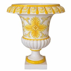 Casa Padrino pot de fleurs baroque de luxe en céramique blanc / Jaune Ø 45 x H. 57 cm - Décoration de jardin