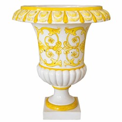 Casa Padrino pot de fleurs baroque de luxe en céramique blanc / Jaune Ø 45 x H. 57 cm - Décoration de jardin
