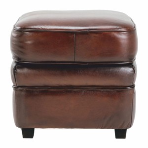 Casa Padrino Luxus Leder Hocker Braun / Schwarz 45 cm - Luxus Echtleder Möbel