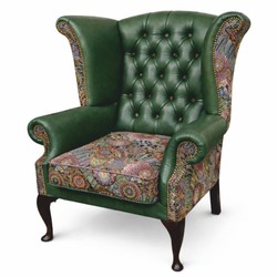 Casa Padrino luxury Chesterfield wing armchair green / multicolored / dark brown H. 110 cm