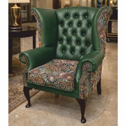 Casa Padrino luxury Chesterfield wing armchair green / multicolored / dark brown H. 110 cm