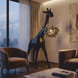 Casa Padrino Luxury Giraffe Floor Lamp Black H. 230 cm - Animal Floor Lamps
