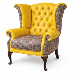 Casa Padrino luxury Chesterfield wing armchair yellow / multicolored / dark brown H. 110 cm