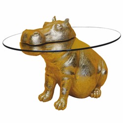 Casa Padrino table basse de luxe en résine synthétique plateau verre hippopotame or 65 cm