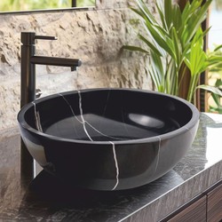 Casa Padrino lavabo de lujo de mármol negro Ø 42 cm - Accesorios de baño