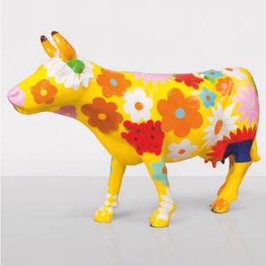 Casa Padrino XXL Decorative Sculpture Cow Yellow / Colorful 220 cm - Life-Size Garden Figure