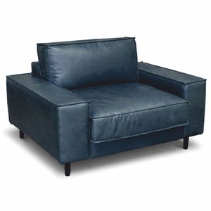 Casa Padrino Luxus Leder Sessel Vintage Blau / Schwarz - Echtleder Möbel