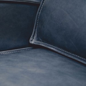 Casa Padrino Luxus Leder Sessel Vintage Blau / Schwarz - Echtleder Möbel