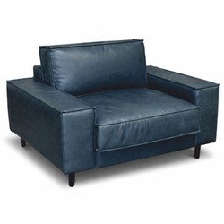 Casa Padrino fauteuil de luxe en cuir bleu vintage / noir - Meuble en cuir véritable