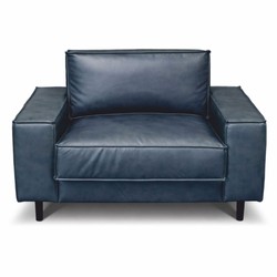 Casa Padrino fauteuil de luxe en cuir bleu vintage / noir - Meuble en cuir véritable