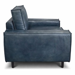 Casa Padrino fauteuil de luxe en cuir bleu vintage / noir - Meuble en cuir véritable