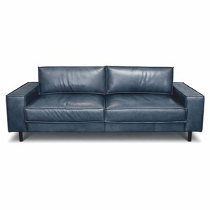 Casa Padrino Sofá de Cuero de Lujo Azul Vintage / Negro 210 cm - Muebles de Cuero Auténtico