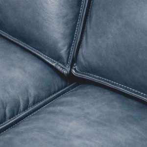 Casa Padrino Luxus Leder Sofa Vintage Blau / Schwarz 210 cm - Echtleder Möbel