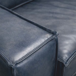 Casa Padrino Luxus Leder Sofa Vintage Blau / Schwarz 210 cm - Echtleder Möbel