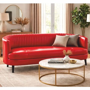 Casa Padrino Luxus Leder Sofa Rot / Schwarz 180 cm - Echtleder Wohnzimmer Möbel