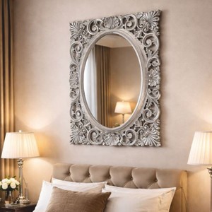 Casa Padrino Luxus Barock Wandspiegel Silber H. 95 cm - Barock Möbel - Made in Italy