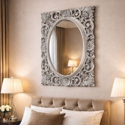 Casa Padrino espejo de pared barroco de lujo plata Al. 95 cm - Muebles barrocos - Hecho en Italia