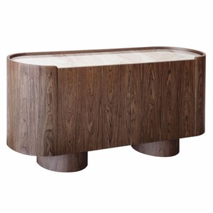 Luxus Sideboard mit 2 Türen und Keramikplatte Braun Creme