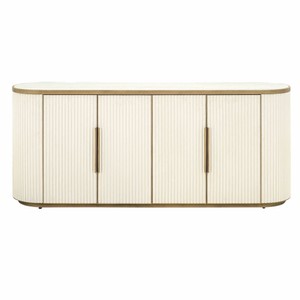 Casa Padrino Luxus Sideboard mit 4 Türen und Keramikplatte Weiß / Messing 192 cm