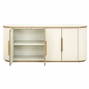 Casa Padrino Luxus Sideboard mit 4 Türen und Keramikplatte Weiß / Messing 192 cm