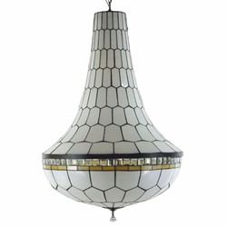 Casa Padrino Lámpara de Araña LED Tiffany Art Déco Blanco / Negro Al. 120 cm