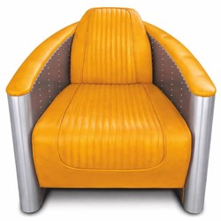 Casa Padrino Sillón Art Déco de Lujo de Cuero Amarillo Vintage / Plata - Muebles de Aluminio