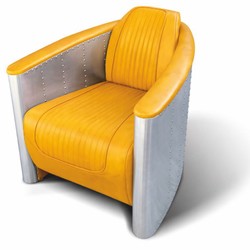 Casa Padrino Sillón Art Déco de Lujo de Cuero Amarillo Vintage / Plata - Muebles de Aluminio