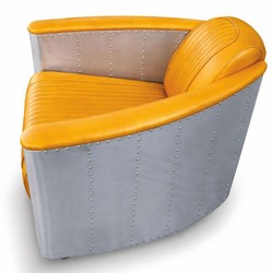 Casa Padrino Sillón Art Déco de Lujo de Cuero Amarillo Vintage / Plata - Muebles de Aluminio