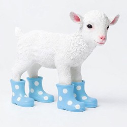 Casa Padrino figura decorativa capra con stivali di gomma bianco / azzurro 42 cm - Scultura decorativa