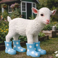 Casa Padrino figura decorativa capra con stivali di gomma bianco / azzurro 42 cm - Scultura decorativa