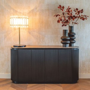 Casa Padrino Luxus Sideboard mit 2 Türen und Travertinplatte Dunkelbraun / Braun 160 cm