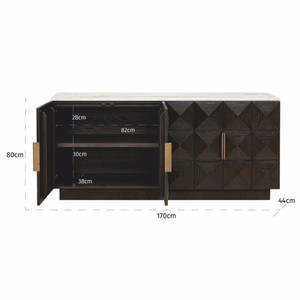 Casa Padrino Luxus Sideboard mit 4 Türen und Travertinplatte Dunkelbraun / Beige 170 cm