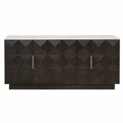 Luxus Sideboard mit 4 Türen und Travertinplatte Dunkelbraun Beige
