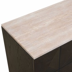 Luxus Sideboard mit 4 Türen und Travertinplatte Dunkelbraun Beige