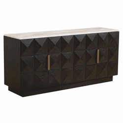 Luxus Sideboard mit 4 Türen und Travertinplatte Dunkelbraun Beige