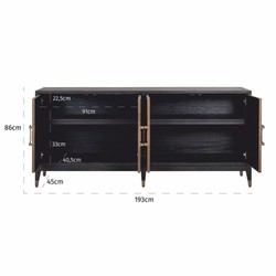 Luxus Sideboard mit 4 Türen Schwarz Grau Messing