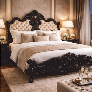 Casa Padrino Luxus Barock Doppelbett Schwarz / Gold - Barock Schlafzimmer Möbel