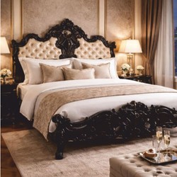 Casa Padrino luxury baroque double bed black / gold - Baroque bedroom furniture