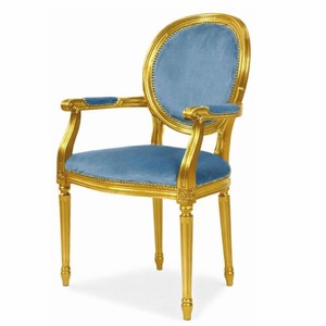 Casa Padrino sedia da pranzo barocco di lusso con braccioli blu / oro - Mobili barocchi
